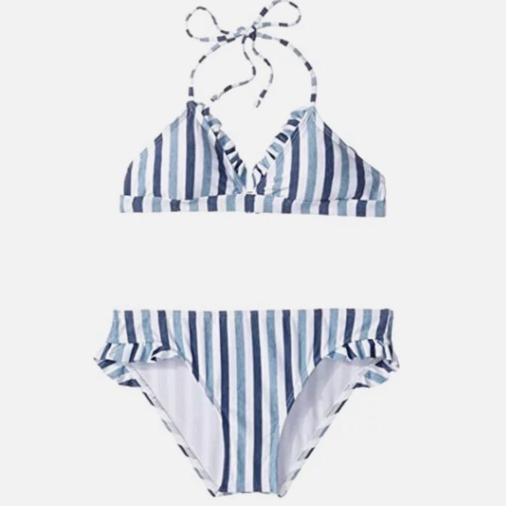 Nwt Splendid tie dye stripe white jean blue ruffle bikini set